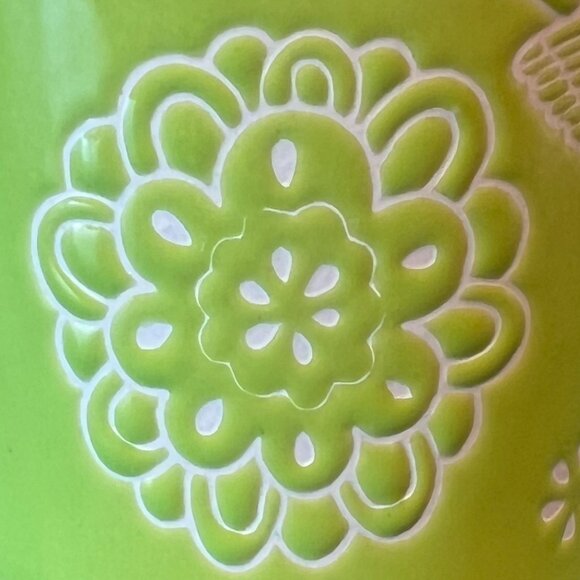 NOW DESIGNS Green Engraved Incised Partridge Dove Bird  Leaf Floral Cup Mug - Picture 13 of 13